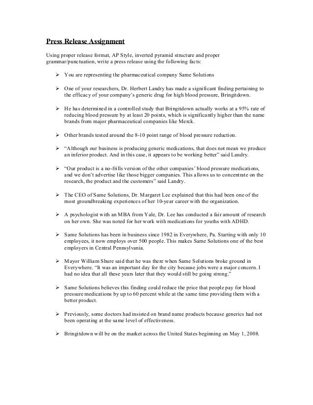 press release assignment press release format ap style