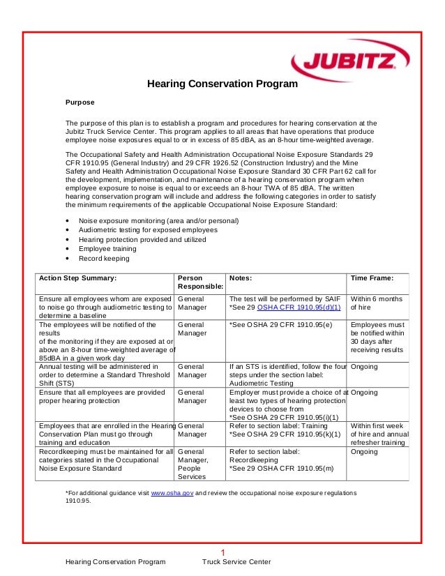 hearing conservation plan hearing conservation program