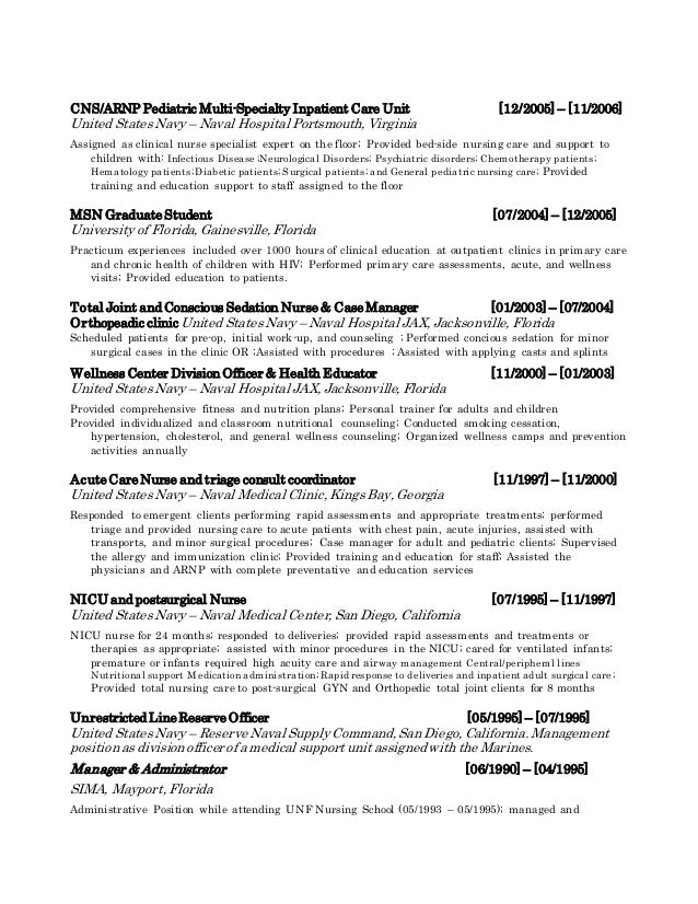 Clinical nurse specialist resume