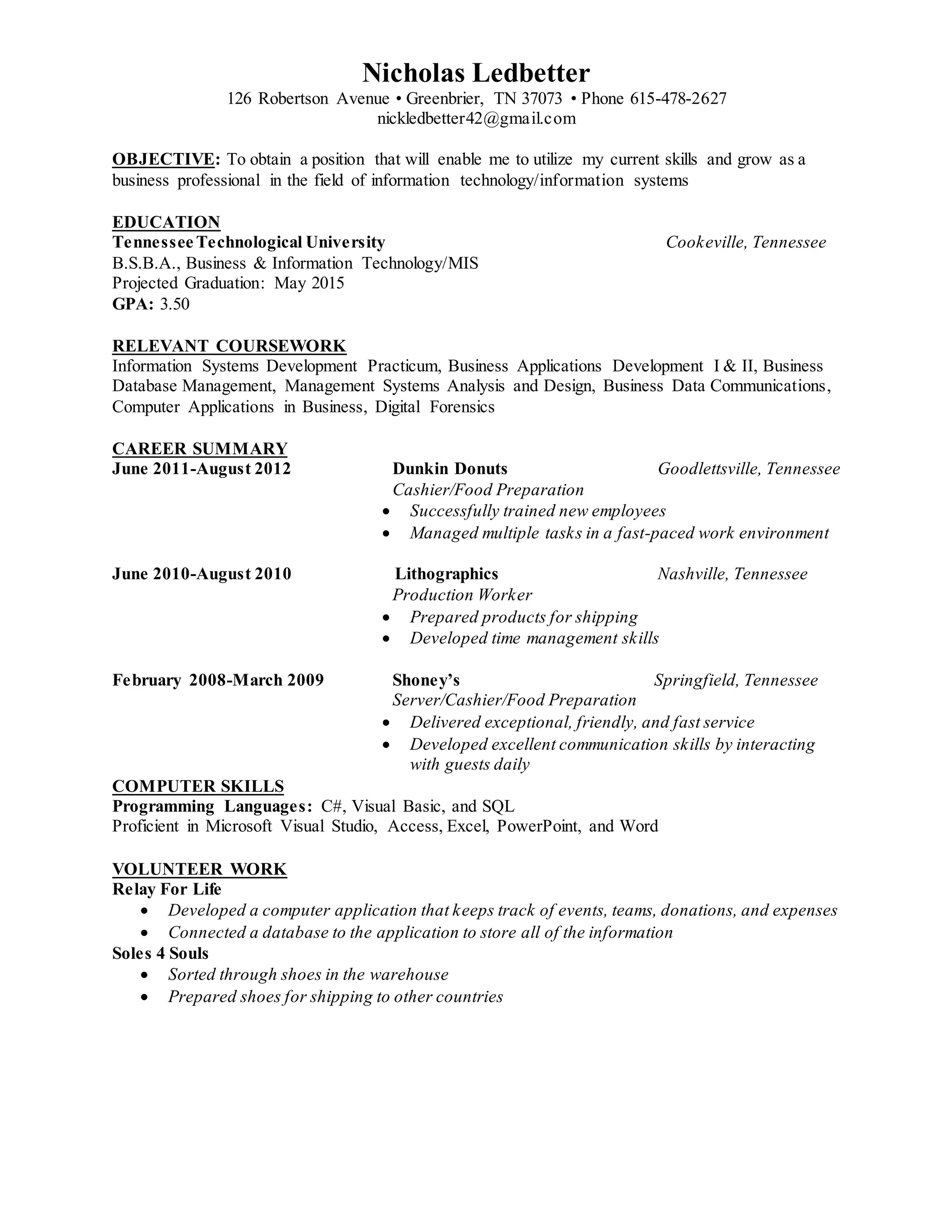 Nicholas Ledbetter Resume 2015 PDF Nicholas Ledbetter Resume 2015 Pdf