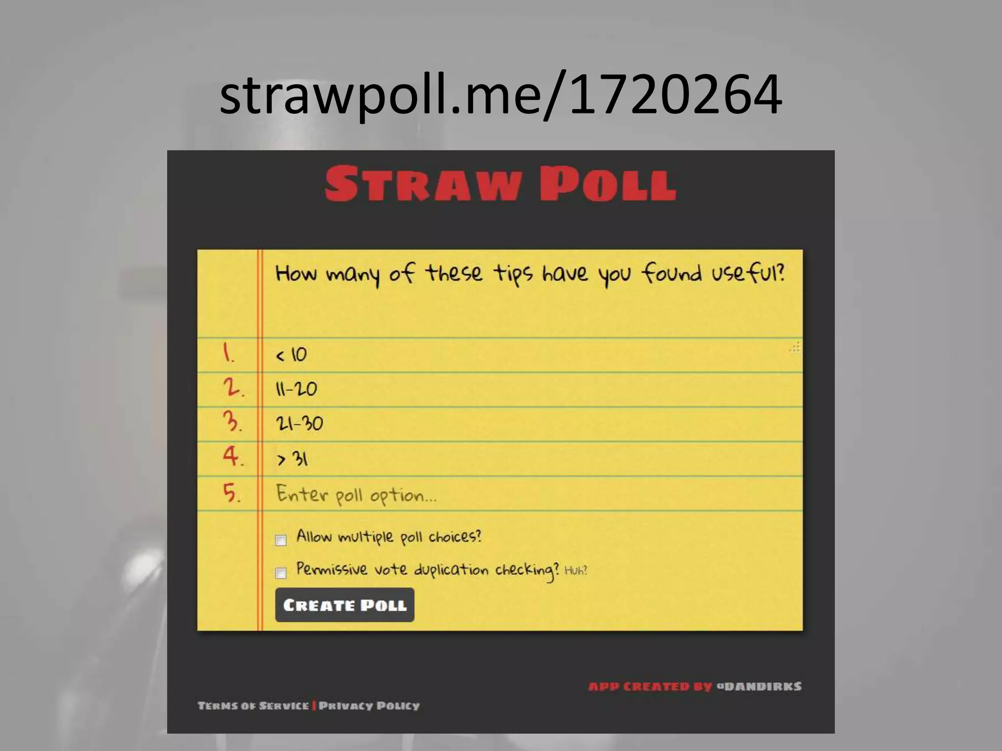 strawpoll.me/1720264 
 