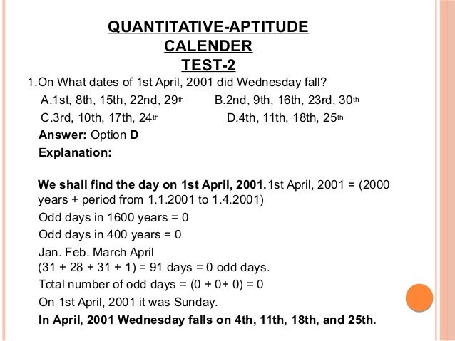Quantitative aptitude-calender-test-2