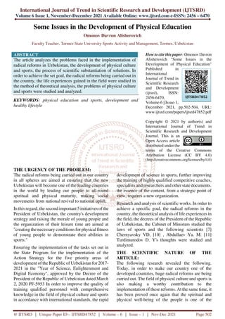 Some Issues in the Development of Physical Education | PDF