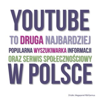 To druga najbardziej 	
 
Youtube	
 
Popularna wyszukiwarka informacji	
 
Oraz serwis społecznościowy 	
 
W polsce	
 Źródło: Megapanel PBI/Gemius
 