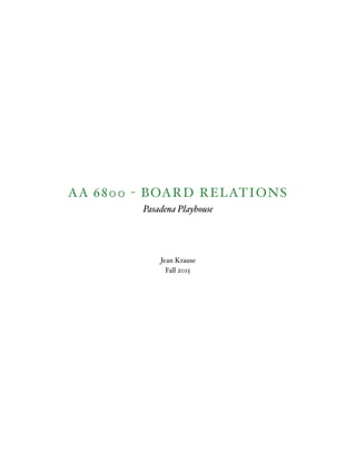 AA 6800 - BOARD RELATIONS
Pasadena Playhouse
Jean Krause
Fall 2015  
 