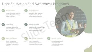 User Education and Awareness Programs
Know Fraud
Understand the different
types of cryptocurrency
fraud schemes.
Stay Updated
Regularly read news on
cryptocurrency fraud
trends and prevention.
Use Tools
Leverage AI tools for
enhanced fraud detection
and reporting.
Verify Sources
Always check the legitimacy
of any investment
opportunity presented.
Educate Others
Share knowledge
about cryptocurrency
risks with friends and
family.
Recognize Patterns
Learn to identify
suspicious patterns in
transactions effectively.
Report Fraud
Immediately report
any suspected
fraudulent activities
to authorities.
 