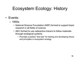 Ecosystem EcologyOverview of people and events important in the ...