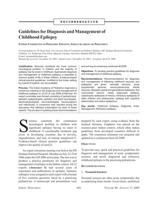 Guidelines for Diagnosis and Management of Childhood Epilepsy | PDF