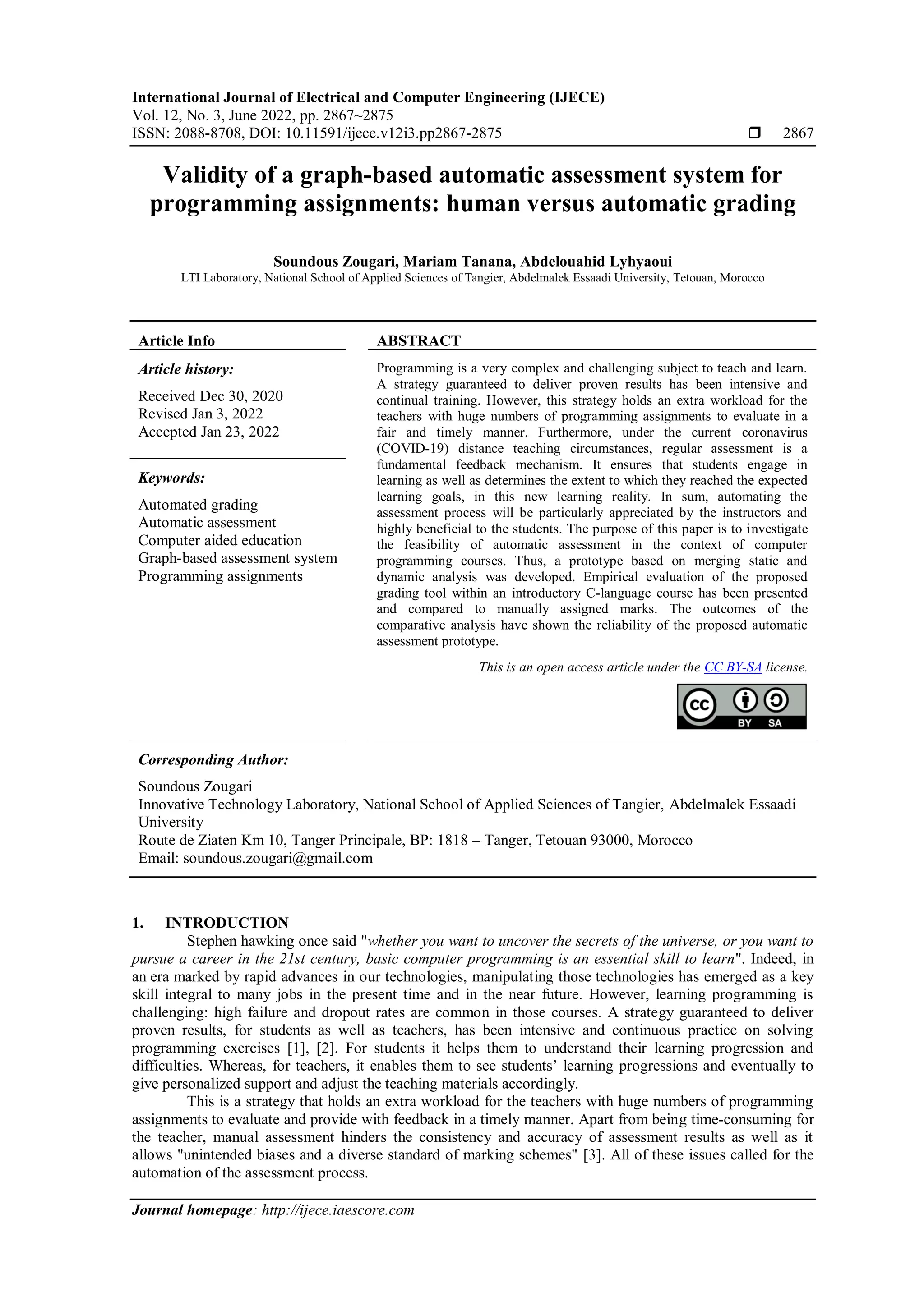 Validity of a graph-based automatic assessment system for programming ...