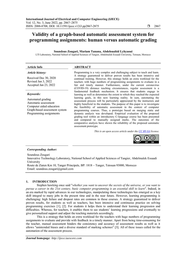 Validity of a graph-based automatic assessment system for programming ...