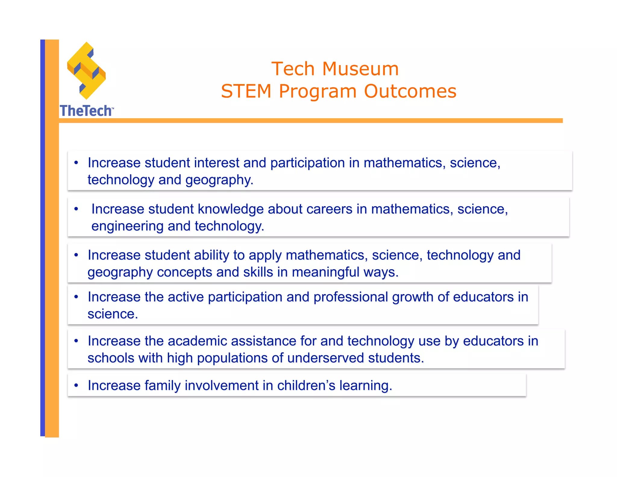 Tech Museum
STEM Program Outcomes
 