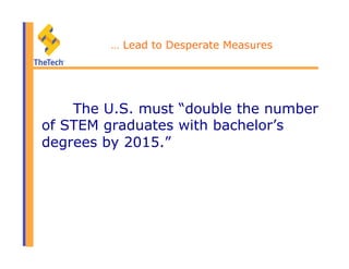 … Lead to Desperate Measures
The U.S. must “double the number
of STEM graduates with bachelor’s
degrees by 2015.”
 