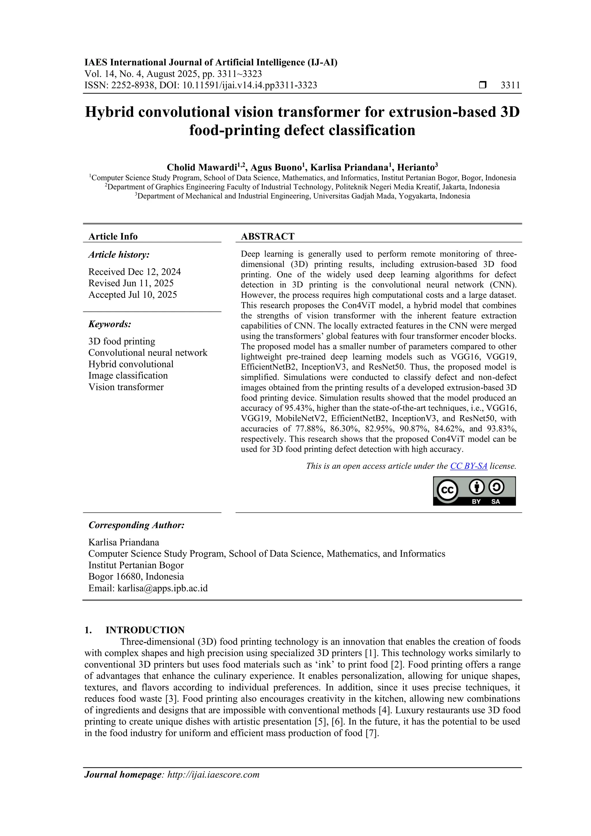Hybrid convolutional vision transformer for extrusion-based 3D food ...