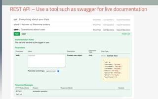 REST API – Use a tool such as swagger for live documentation
 
