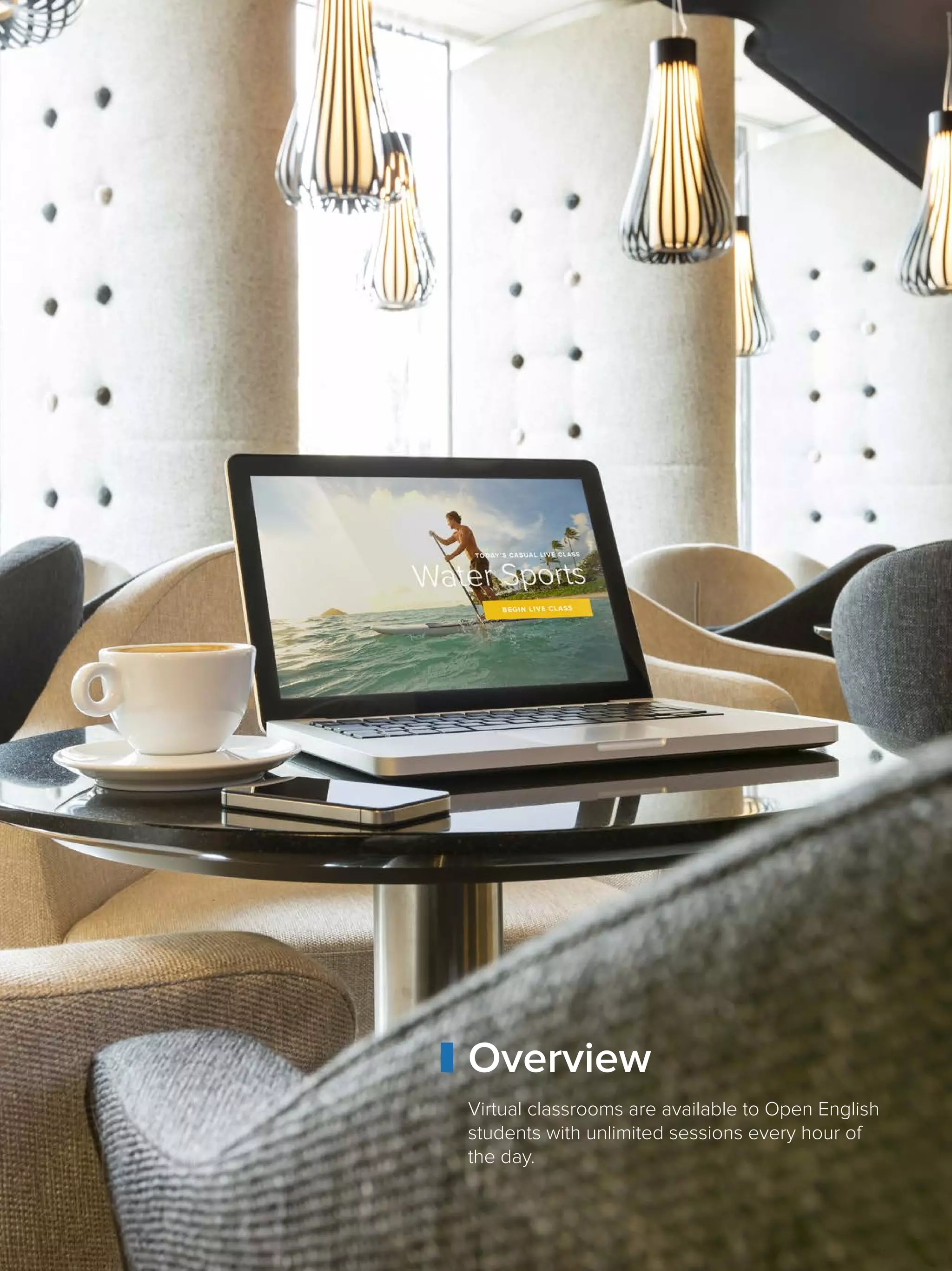 17
Overview
Virtual classrooms are available to Open English
students with unlimited sessions every hour of
the day.
 