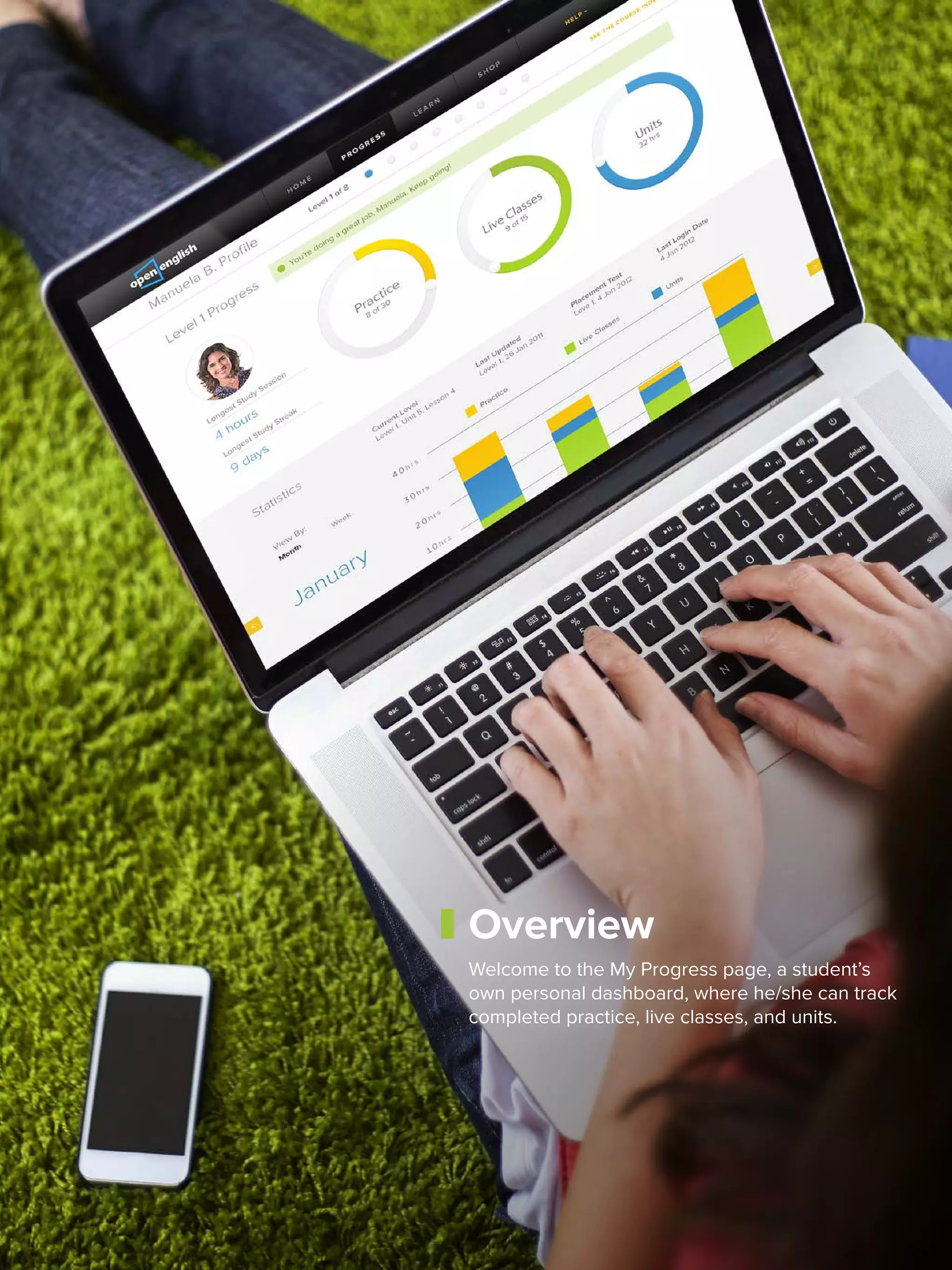 26
Overview
Welcome to the My Progress page, a student’s
own personal dashboard, where he/she can track
completed practice, live classes, and units.
 