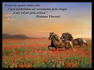 O mal de quase todos nós
  é que preferimos ser arruinados pelo elogio
      a ser salvos pela crítica.“
                       (Norman Vincent)
 