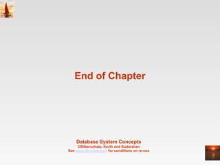 End of Chapter




    Database System Concepts
     ©Silberschatz, Korth and Sudarshan
See www.db-book.com for conditions on re-use
 