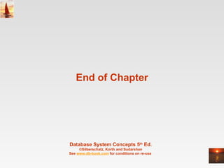 End of Chapter Database System Concepts 5 th  Ed. ©Silberschatz, Korth and Sudarshan See  www.db-book.com  for conditions on re-use  