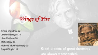 Wings of Fire
Kirtika Chaudhry-72
Lakshmi Narayan-74
Libin Mathew-76
Meheli Roy-87
Mohona Mukhopadhyay-90
Pragati Singh-111
 