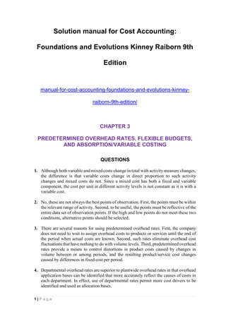 Comprehensive Solution Manual for Cost Accounting: Foundations and Evolutions Kinney Raiborn 9th ...