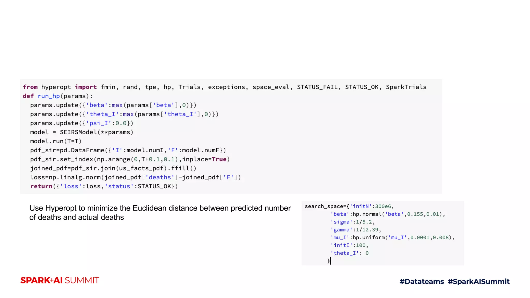 Use Hyperopt to minimize the Euclidean distance between predicted number
of deaths and actual deaths
 