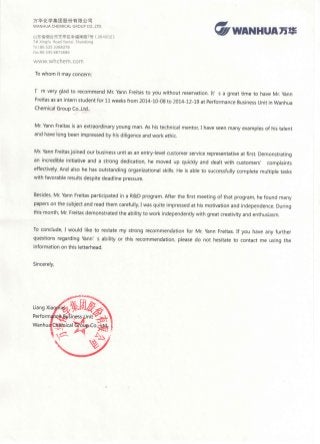 Recommendation Letter - Performance Materials Business Unit