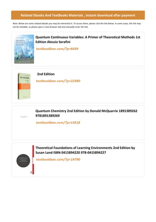 Quantum Continuous Variables: Theoretical Methods Primer 2nd Edition | PDF
