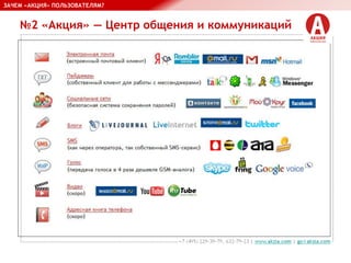№2 «Акция» — Центр общения и коммуникаций
ЗАЧЕМ «АКЦИЯ» ПОЛЬЗОВАТЕЛЯМ?
 