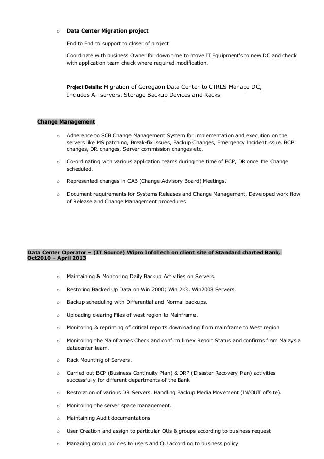 data center resume