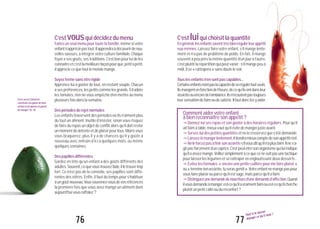 77
Faut-il le laisser
manger ce qu’il veut ?
76
LisezaussiComment
construirelesgoûtsdemon
enfantetluidonnerleplaisir
demanger?p.78.
C’estluiquichoisitlaquantité
Engénéral,lesenfantssaventtrèsbienrégulerleurappétit
eux-mêmes. Laissez faire votre enfant, s’il mange lente-
ment et n’a pas de problème de poids. En fait, il mange
souvent à peu près la même quantité d’un jour à l’autre,
c’estplutôtlarépartitionquipeutvarier:s’ilmangepeuà
midi,ilse«rattrapera»sansdoutelesoir.
Touslesenfantsn’ensontpascapables...
Certainsenfantsn’ontpaslacapacitédeserégulertoutseuls.
Ilsmangentenfonctiondel’heure,decequ’ilsontdansleur
assietteouencoredel’ambiance.Ilsn’écoutentpastoujours
leursensationdefaimoudesatiété.Ilfautdonclesyaider.
C’estvousquidécidezdumenu
Faites un seul menu pour toute la famille, même si votre
enfantn’appréciepastout.Ilapprendraàdécouvrirdenou-
velles saveurs, à intégrer votre culture familiale. Chaque
foyer a ses goûts, ses traditions. C’est bon pour lui de les
connaîtreetc’estlameilleurefaçonpourque,petitàpetit,
ilappréciecequetoutlemondemange.
Soyezfermesansêtrerigide
Apprenez-lui à goûter de tout, en restant souple. Chacun
asespréférences,lespetitscommelesgrands.S’iladore
les tomates, rien ne vous empêche d’en mettre au menu
plusieursfoisdanslasemaine.
Despériodesderejetnormales
Lesenfantstraversentdespériodesoùilsn’aimentplus
du tout un aliment. Inutile d’insister, sinon vous risquez
de faire du repas un objet de conflit alors qu’il doit rester
unmomentdedétenteetdeplaisirpourtous.Moinsvous
vous braquerez, plus il y a de chances qu’il y goûte à
nouveau avec entrain d’ici à quelques mois, ou même
quelques semaines.
Despapillesdifférentes
Gardez en tête qu’un enfant a des goûts différents des
adultes.Souvent,cequevoustrouvezfade,illetrouvetrop
fort. Ce n’est pas de la comédie, ses papilles sont diffé-
rentes des vôtres. Enfin, il faut du temps pour s’habituer
àungoûtnouveau.Voussouvenez-vousdevosréticences
la première fois que vous avez mangé un aliment dont
aujourd’hui vous raffolez ?
Commentaidervotreenfant
àbienreconnaîtresonappétit?
"Donnez-lui ses repas et son goûter à des horaires réguliers. Pour qu’il
aitfaimàtable,mieuxvautqu’ilévitedemangerjusteavant.
"Servez-lui des petites quantitésetneleresservezques’illedemande.
"Laissez-lemangerlentement,iltiendramieuxcomptedesonappétitréel.
"Neleforcezpasàfinirsonassiettes’ilvousditqu’iln’aplusfaim.Ilnes’a-
gitpasforcémentd’uncaprice.C’estpeut-êtresonorganismequiluiindique
qu’ilaassezmangé.Veillezsimplementàcequecenesoitpasunetactique
pourlaisserleslégumesetserattraperenengloutissantdeuxdesserts...
"Évitezlesformules «encoreunepetitecuillèrepourmefaireplaisir»
ou«terminetonassiette,tuserasgentil».Votreenfantnemangepaspour
vousfaireplaisirouparcequ’ilestsage,maisparcequ’ilafaim.
"Distinguezunedemandedenourritured’unedemanded’affection.Quand
ilvousdemandeàmanger,est-cequ’ilavraimentfaimouest-cequ’ilcherche
plutôtunpetitcâlinouduréconfort?
 