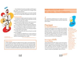 113
Mon adolescent
boit de l’alcool
MON ADOLESCENT BOIT
DE L’ALCOOL, CELA M’INQUIÈTE...
Lesamedisoir,quandilsortavecsescopains,voussavez
quel’alcoolestdelapartie.Parfois,vousavezl’impression
qu’ilenabuse...
Pourquoi
lesadosboivent-ils?
L’alcoolestsouventpoureuxunemanièredesesentirbien,
de renforcer la confiance en soi, à l’âge où elle manque la
plupart du temps. C’est aussi un moyen de faire la fête,
desouderlegroupe:onfaitlamêmechosequelescopains.
Mais quand la consommation excessive est recherchée,
et même revendiquée, les ados ont tendance à en mini-
miseroumêmeàennierlesconséquences.
Desrisques réels
encasd’abus
L’abusd’alcoolentraînedesrisquesàcourttermeparticu-
lièrementchezlesjeunes:accidentsdelaroute,violences,
malaises,rapportssexuelsnonprotégés.Àmoyenoulong
terme, l’alcool peut avoir des conséquences sur le plan
nutritionnel, dont la prise de poids, et augmenter le
risquedenombreusespathologies,dontlescancers.
L’ivresse
dusamedisoir
Lesjeunesontdesmodes
deconsommation
spécifiques,
caractériséspar
desprisesd’alcool
irrégulières
–leweek-endpour85%
d’entreeux–mais
souventexcessives.
Ainsi,plusde36%
desjeunesâgésde
16ansdéclarentavoir
étéivresaumoins
unefoisaucoursde
l’annéeécoulée*.
*BaromètreSanté2000–
Cnamts/INPES
112
"!Ilssonttellementfrustrantsquel’adolescentfinittoujours
par craquer. Ces régimes peuvent être à l’origine d’une
boulimieoud’uneanorexie.
"!Ilsconduisentpresquetoujoursàunereprisedepoids
àl’arrêt,avecunrisqued’obésitéquelquesannéesplustard.
Vouspouvezl’aider...
"!Enévitantderemplirlesplacardsdegâteaux,desodas
"!Enachetantensemblelesyaourtsqu’ilaime,lesfruits
qu’ilpréfère,despainsauxcéréales...
"!Enlepoussantàmangerselonlesrepèresdeconsom-
mation,etàavoirdesrepasstructurésetréguliers.
"!Enl’encourageantàbougerbeaucouppluschaquejour:
aller au collège à vélo ou à pied, ne plus prendre l’ascen-
seur si vous habitez à l’étage, aller promener le chien...
"!En lui proposant de l’inscrire à un club pour pratiquer
uneactivitésportivequiluiplaise.
"!En allant à la piscine avec lui ou en faisant ensemble
duvélo,dujogging...
"!Enrespectantseshabitudesdevie:ilpeutcontinuerà
mangeraufast-fooddetempsentemps,toutenmangeant
selonlesrecommandationsdeceguide.
Faites-luilireMonenfantaimebienlefast-food,p.131.
Régimesfarfelus
Certainsmagazinesproposentrégulièrementdesrégimessouventplusfarfelus
lesunsquelesautres.Aidezvotreadoàs’enméfier.Ilsfontengénéralmaigrir
rapidementmaisavecungrandrisquededéficiences.Ilssontsimonotonesqu’ils
finissentparfairemaigrirparcequevotreenfantperdl’appétit.Maisdèsqu’il
recommenceàs’alimenternormalement,ilreprendseskilosperdusetplusencore...
Poursavoirplus,lisez
Monenfantesttropgros,p.85.
 