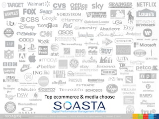 CONFIDENT IAL – Not for Distribution | ©2016 SOASTA, All rights reserved. | October 3, 2016
Digital Performance Management Platform
© 2015 SOASTA. All rights reserved.CONFIDENTIAL – Not for Distribution
Top ecommerce & media choose
 