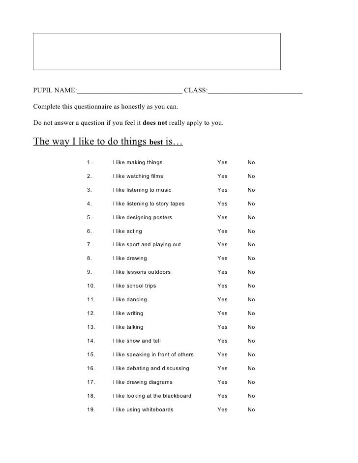 Vak Question Vak Questionnaire Printable Version – RATQQ