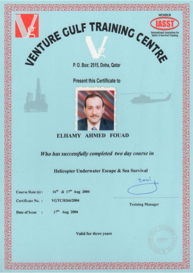 Helicopter Underwater Escape & Sea Survival Certificate – Venture Gulf