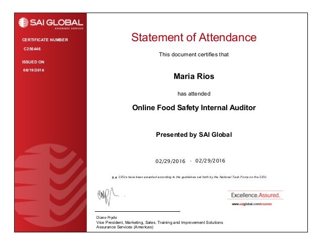 Internal Audit SAI Global Certificate