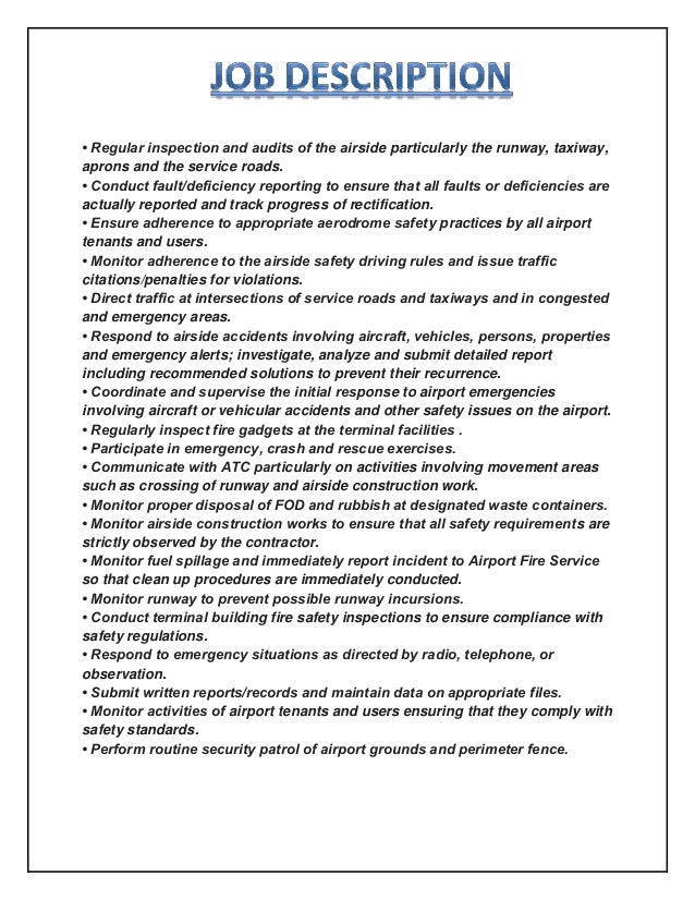 job description for Aerdodrome Safety Engineer