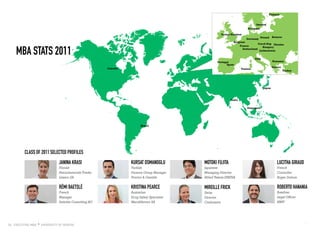 20
India
Singapore
Brazil
MBA STATS 2011
class of 2011 selected profiles
Switzerland
Turkey
Denmark
Sweden
Germany
United Kingdom
Spain
Portugal
Italy
Tunisia
France
Belgium
Poland Belarus
UkraineCzech Rep
Lichtenstein
Greece
Hungary
Romania
Rémi Baetslé
French
Manager
Deloitte Consulting AG
Kristina Pearce
Australian
Drug Safety Specialist
MerckSerono SA
Roberto Hanania
Brazilian
Legal Officer
MMV
Mireille Frick
Swiss
Director
Conforama
Lucitha Giraud
French
Controller
Roger Dubuis
Kursat Osmanoglu
Turkish
Finance Group Manager
Proctor & Gamble
Motoki Fujita
Japanese
Managing Director
Allied Telesis EMENA
Janina Krasi
Finnish
Petrochemicals Trader
Litasco SA
Canada
Japan
Finland
 