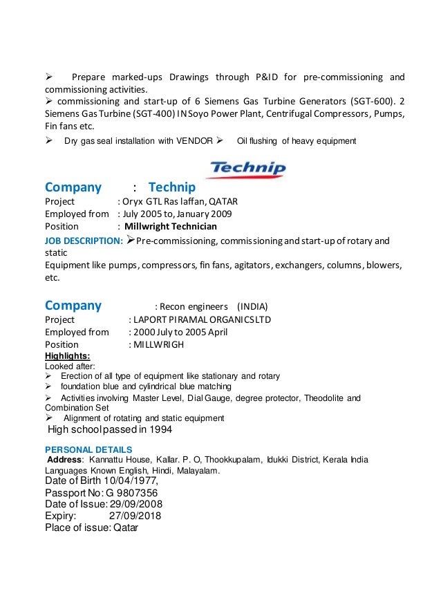 millwright resumes
