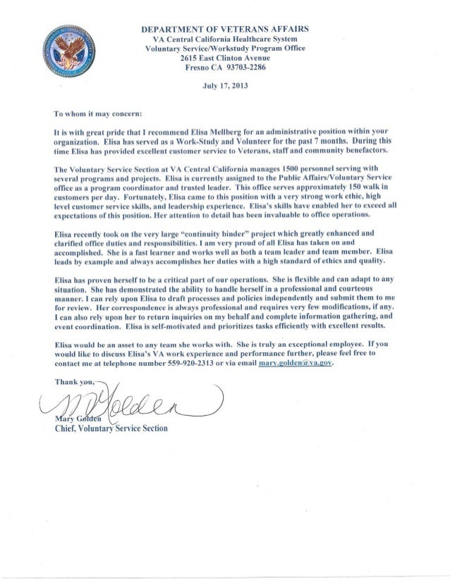 voluntary service recommendation letter letter of recommendation customer service
