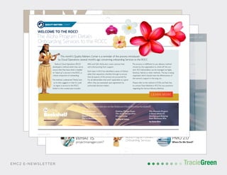 POSTCARD AND BUSINESS CARD DESIGN
TracieGreenTracieGreen
6
A
t a high level, PMO 2.0 is about embracing the
Agile Approach in everything we do in Rubicon,
especially in our project delivery efforts, so
that we get things done faster with shorter
cycle times. Bringing it down a level, we’re aiming to
accomplish the following objectives -
FASTER EXECUTION
“Getting things done faster” with shorter cycle times
Continue to hit target dates
EVOLVE APPROACH
Waterfall to Agile/Lean
Increase “agile maturity”
Expand scrum masters
Help the entire organization move to Agile thinking,
not just the software development team. With the
Leadership Team helping drive this initiative, we’ll
gain the following:
MATURE RESOURCE PLANNING
Overall project calendar
Resource allocation across Service Lines
Minimize unplanned work
This requires re-thinking our work culture, practices and
processes, and the tools that we use. This exercise also
addresses daily task assignments, resource forecasting
and planning, master project schedules and time track-
ing to determine how it can support accomplishing
infrastructure deployment work.
As a start, we defined the Rubicon Hybrid Project
Delivery Approach. In short, it means that we’ll adopt
the Scrum Methodology for our Software Development
efforts while using the Hybrid approach for non-SW
development efforts. The following graph depicts what
the Hybrid approach means.
WHERE DO WE STAND
on PMO 2.0?
f e a t u r e
Since March 2015, the PMO has been driving an initiative called
PMO 2.0. This culture-changing work is helping us become more
agile, deliver customer value faster, and is putting us in a much
stronger position for resource allocation planning. We are excited
to share the details of PMO 2.0 and where it stands now.
PAUL YU, Rubicon PMO
Project
Start
Project
End
SPRINT 1 SPRINT 2 SPRINT 3 SPRINT 4 SPRINT 5
MILESTONE DELIVERABLES
AUGUST 2015
Agile ApproachEmbracing
the
VOLUME 2 ISSUE 8 | AUGUST 2015
WHAT IS
projectmanager.com?
Aloha Program Details
Onboarding Services
PMO 2.0
Where Do We Stand?
EMC2 E-NEWSLETTER
7
HEY,DO YOU DO
JIRA YET?
The Rubicon Jira instance came to life March 13, 2015
(local install), and now serves over 250 users with over
5,675 issues/work items logged in Jira, wait… 5,676 issues/work
items, wait… 5,677 – never mind.
JOACHIM HANSSON, Rubicon PMO
WHY JIRA, WHY NOW? We wanted to get things done faster this year by adopting
an Agile approach for everything we do. When it comes to daily task management,
we used to have multiple tools, each team using something different. We needed
a simple, easy-to-learn tool that has a fast and intuitive web interface that would
allow us to organize our work in Agile fashion. Jira met our needs. The fact that
it integrates nicely with other tools such as GitHub, Slack and Confluence was
a huge plus. Also, the fact that our partner organizations, such as ASD and
VMware, use it was just a bonus.
Most Rubicon teams use Jira Kanban Boards. It offers an easy-to-use, drag-and-drop
interface to move tasks from one state to another with high visibility to blockers
that prevent tasks from moving forward. The visibility to blockers gives the
project team and management an instant view of what prevents the project/
deliverables from moving forward, so that proper attention could be given in a
timely manner. It also reduces the communication burden among the project team
members, since everybody knows what others are working on.
The easy-to-use interface, combined with the high adoption rate within Rubicon,
makes Jira a collaboration tool of choice that embraces the Agile approach for
everything we do and supports our PMO 2.0 strategy.
Have questions about Jira?
Join #jira Slack channel or
contact Joachim Hansson.
The fact that it integrates nicely with
other tools such as GitHub, Slack and
Confluence was a huge plus.
AUGUST 2015
5
WELCOME TO THE ROCC!
The Aloha Program Details
Onboarding Services to the ROCC
QUALITY MATTERS CORNER
The Advantage:
Why Organizational
HealthTrumpsEverything
ElseinBusiness
by Patrick Lencioni
Getting Things Done:
The Art of Stress-Free
Productivity
by David Allen
The Phoenix Project:
A Novel About IT,
DevOps and Helping
Your Business Win
by Gene Kim
The following books are on the Rubicon Cloud Services bookshelf:
This month’s Quality Matters Corner is a reminder of the process introduced
by Cloud Operations several months ago concerning onboarding Services to the ROCC.
Rubicon Cloud Operations (RCO)
developed a method which they use to
ensure that they have what is needed
to “stand up” a service in the ROCC, a
critical component of onboarding.
The method, codenamed “Aloha”, acts
as its title suggests in that it’s used
to ingest a service to the ROCC
(which in this context also includes
MSG and QA). Aloha also covers services that
we’re dismounting from support.
Each team in RCO has identified a series of Deliver-
ables that requestors checklist through to ensure
that all aspects of the process are accounted for.
For all deliverables that aren’t applicable to a given
effort, they are exempted upon agreement by
authorized decision-makers.
The process is indifferent to any delivery method
chosen by the organization to check off the con-
tent. RCO deliverables can be managed via Agile,
Iterative, Hybrid, or other methods. The key is being
organized, which should raise the effectiveness of
the service’s support in the long run.
Please refer to the method in ICON, and feel free
to contact Dean Molette in RCO for any questions
regarding the Service Delivery Method.
AUGUST 2015
LEARN MORE
 