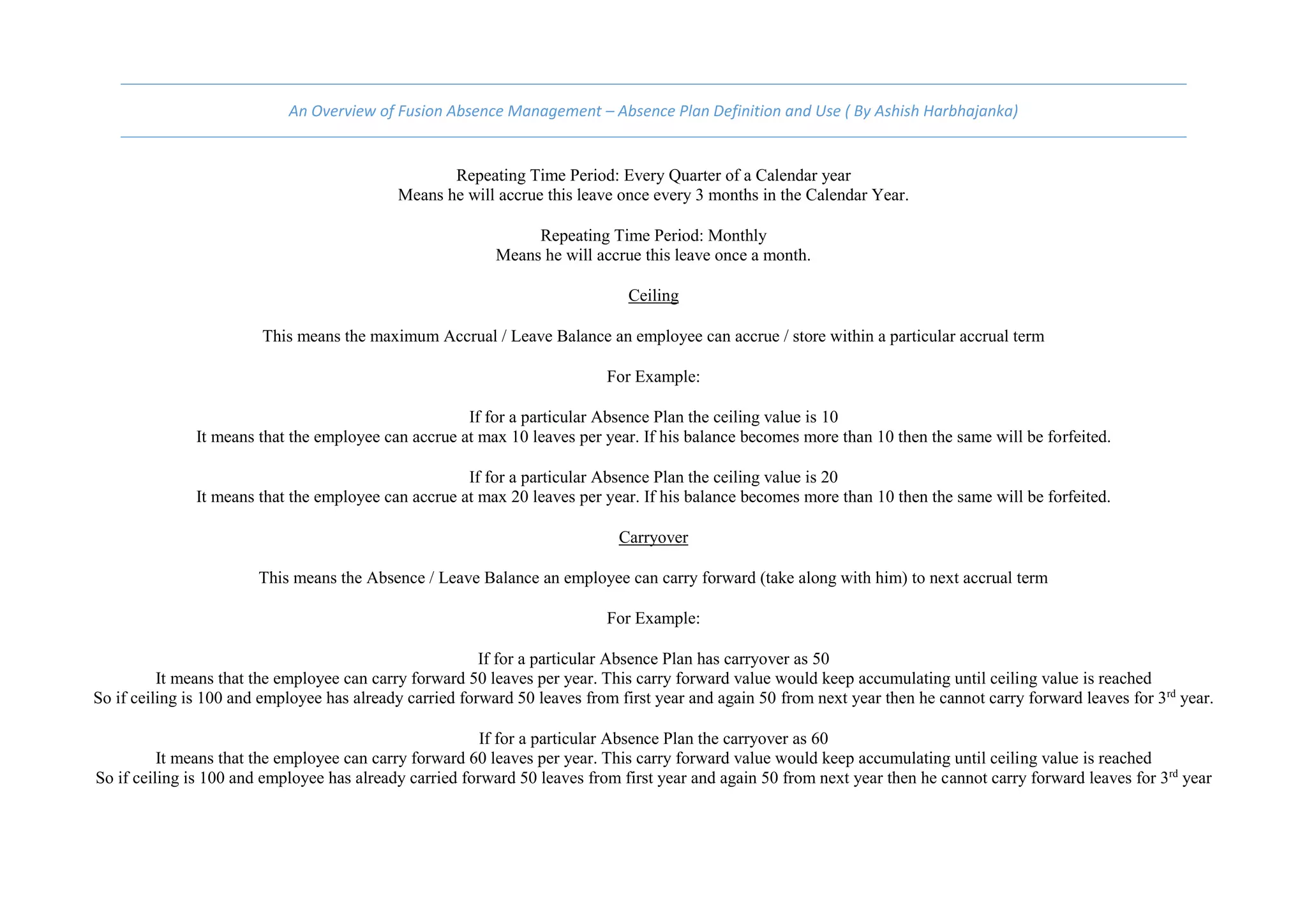 An Overview of Fusion Absence Management Absence Plan Definition and ...