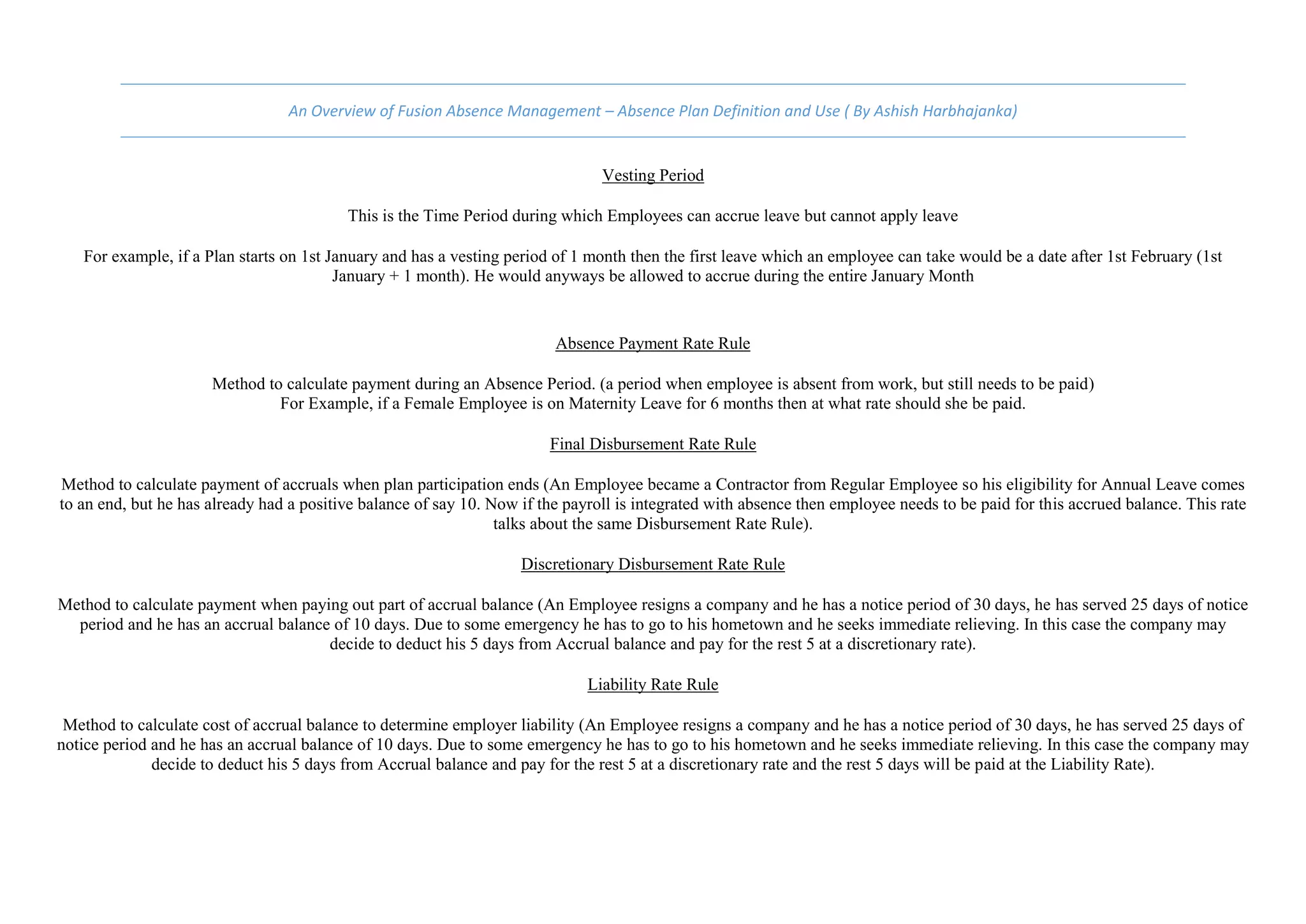 An Overview of Fusion Absence Management Absence Plan Definition and ...