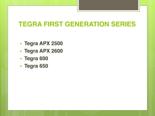 TEGRA FIRST GENERATION SERIES 
• Tegra APX 2500
• Tegra APX 2600
• Tegra 600
• Tegra 650
 