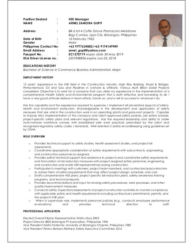 regional hse manager resume