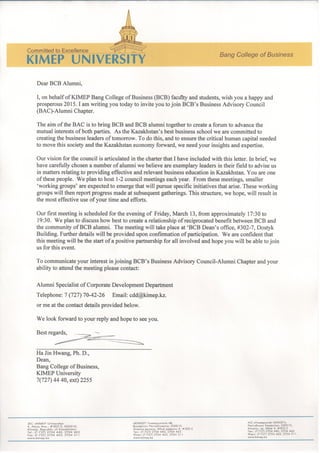 Letter to BCB Alumni
