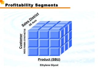 Product (SBU)
Ethylene Glycol
Sales
District
SE
AsiaCustomer
INDORAMASYNTHETIS
Profitability Segments
 