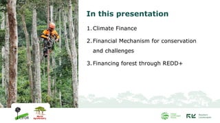 In this presentation
1.Climate Finance
2.Financial Mechanism for conservation
and challenges
3.Financing forest through REDD+
 