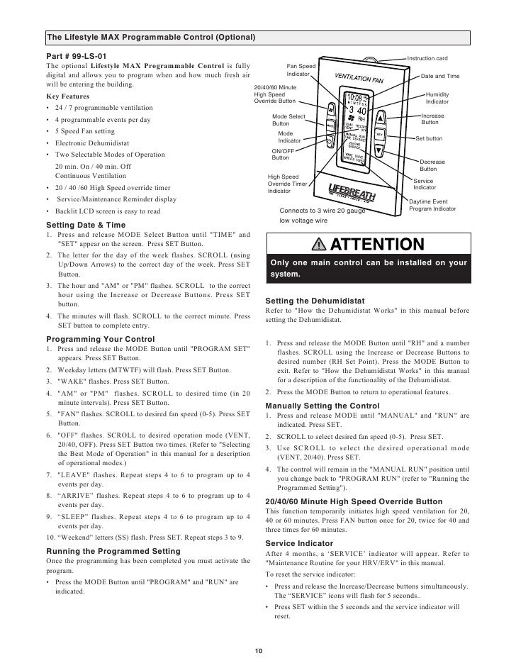 LifeBreath Operation & Installation Manual max series 500 erv
