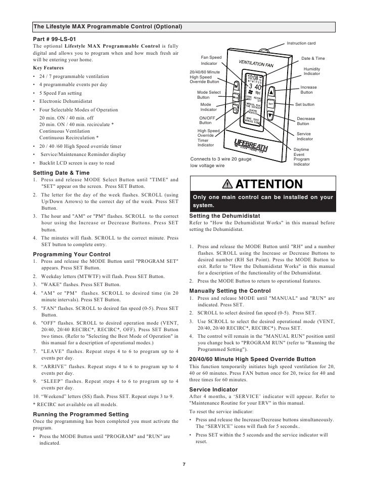 LifeBreath Operation & Installation Manual max series 150 200 erv